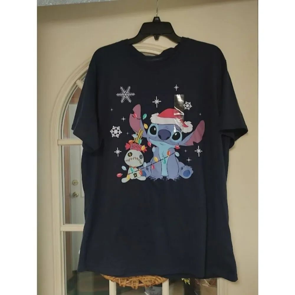 New Disney Stitch Navy Blue Christmas Shirt Size Women's XL